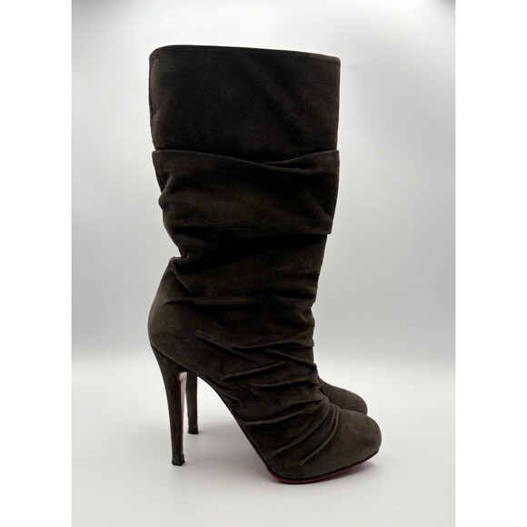 Christian Louboutin Brown Suede Slouchy Pilos Boots Mid Calf Sz EU 36 6 - Picture 1 of 15
